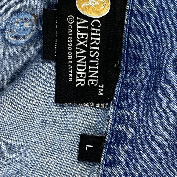 Christine Alexander Trucker Jacket Women L Blue Denim Rhinestone Mandala Crystal - Picture 4 of 16